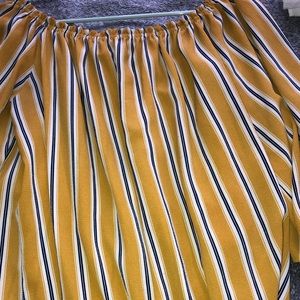 Yellow striped off the shoulder shirt